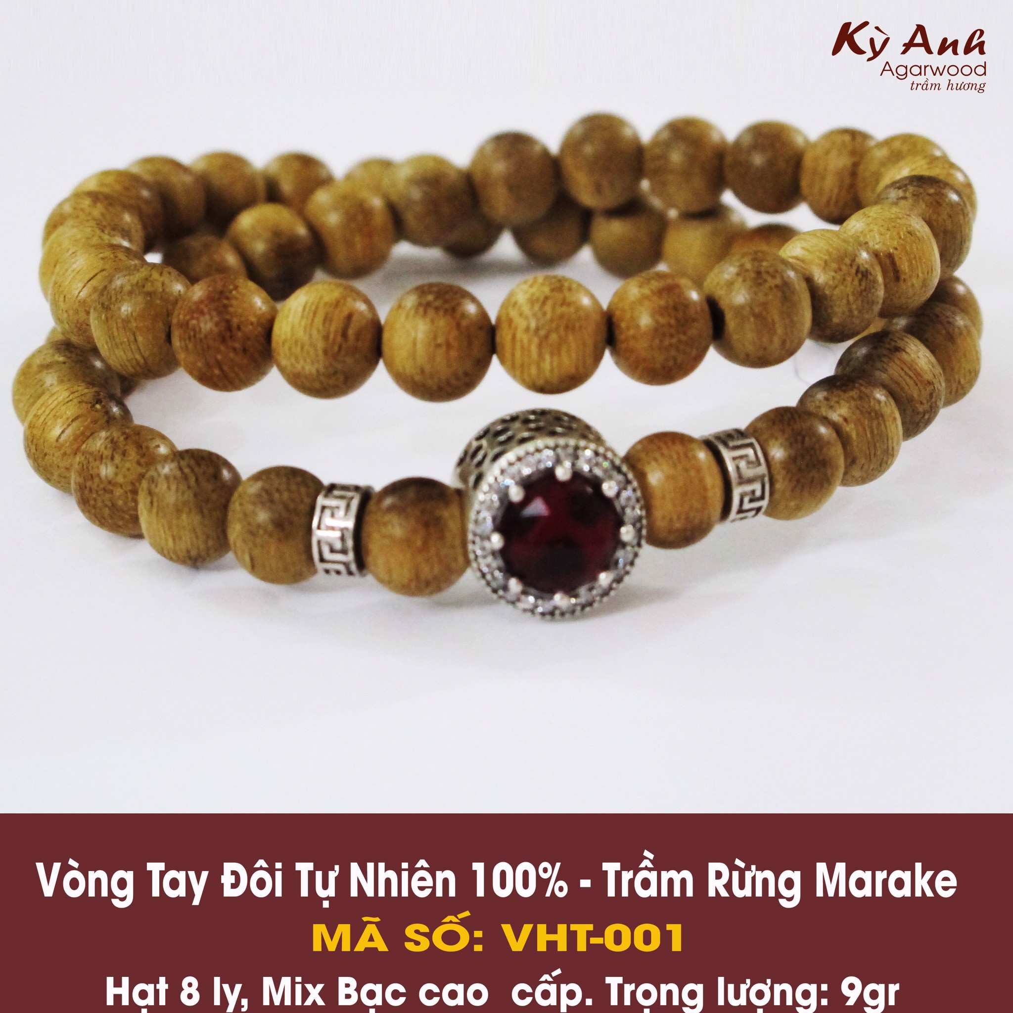 Vòng Tay Trầm Đôi Mix Bạc -VHT001