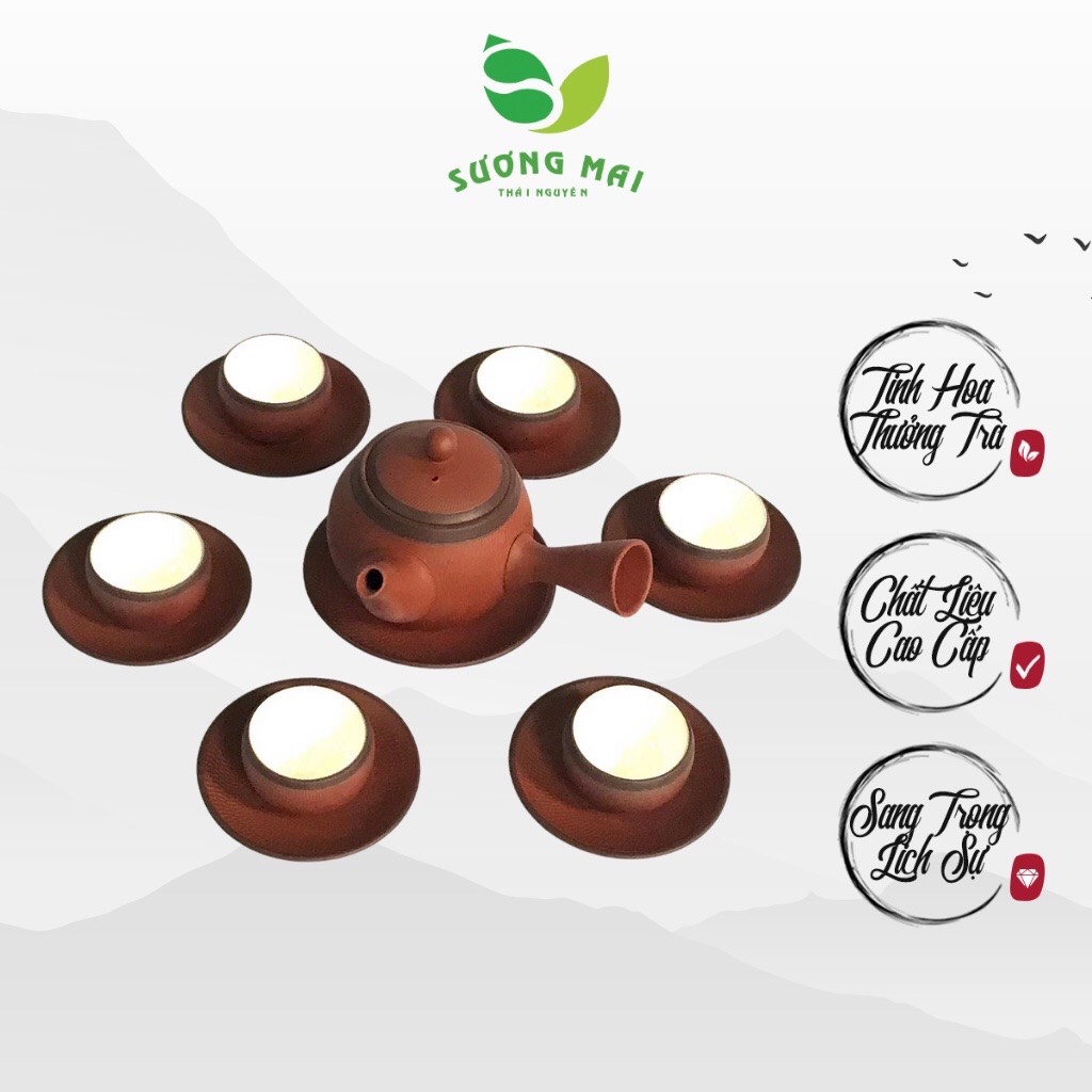 Bộ ấm chén Sương Mai Bát Tràng Son Đỏ 