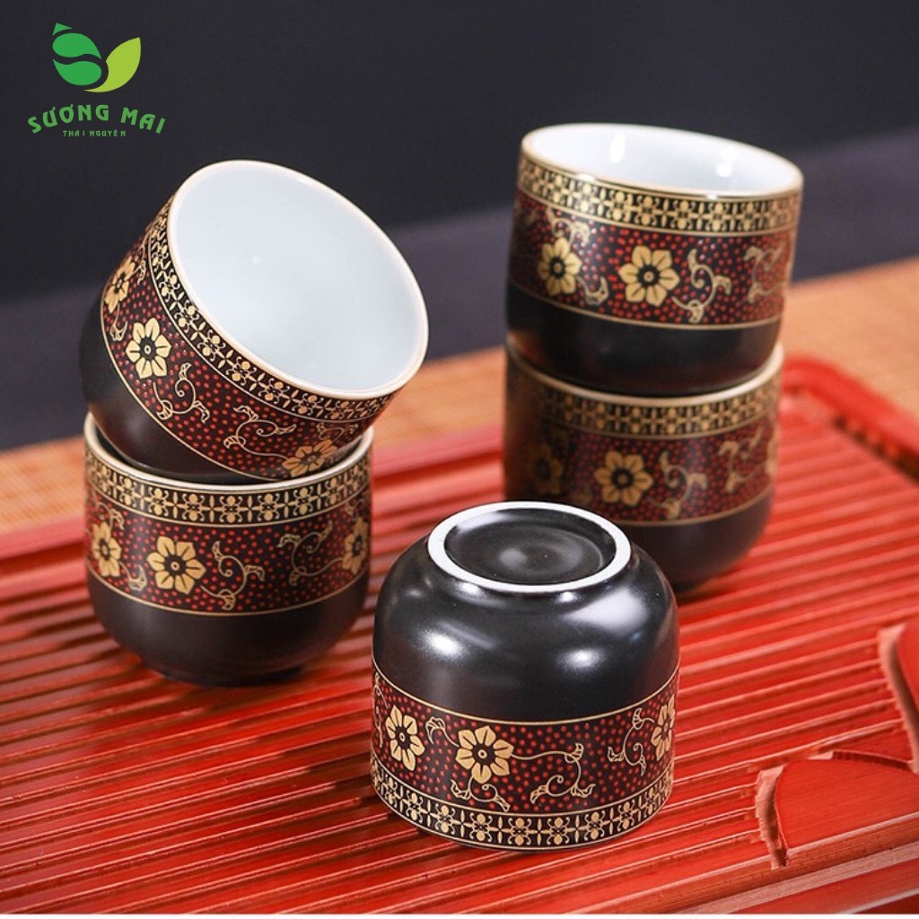 Bộ ấm chén pha trà cối xay SM012 Hoa Cẩm Đỏ - 16 món