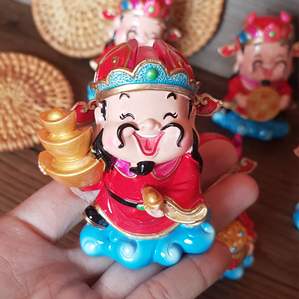 Bộ 05 tượng Thần Tài 7.5cm kèm đế và chum vàng