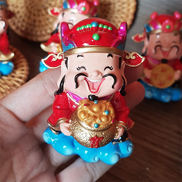 Bộ 03 tượng chibi Thần Tài 7.5cm (thỏi vàng + chậu vàng + đồng xu vàng)