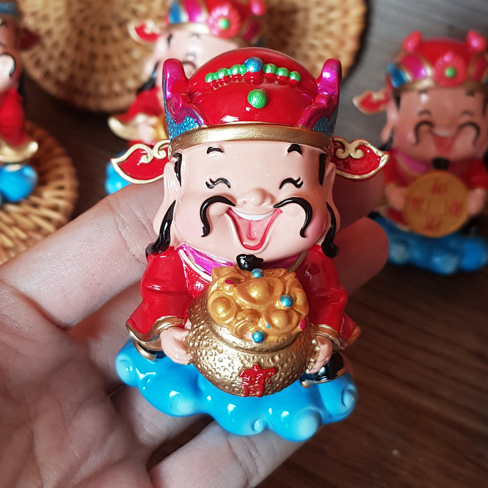 Bộ 03 tượng chibi Thần Tài 7.5cm (thỏi vàng + chậu vàng + đồng xu vàng)