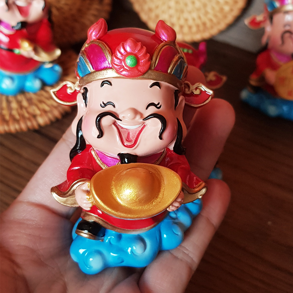 Bộ 03 tượng chibi Thần Tài 7.5cm (thỏi vàng + chậu vàng + đồng xu vàng)