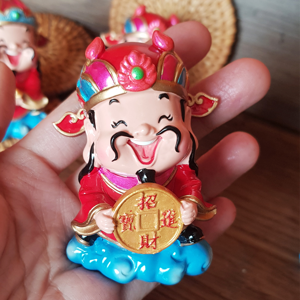 Bộ 03 tượng chibi Thần Tài 7.5cm (thỏi vàng + chậu vàng + đồng xu vàng)