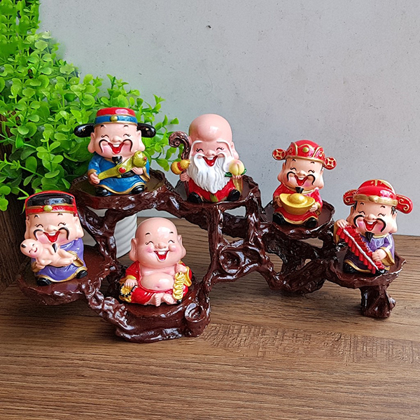 Bộ tượng Ngũ Phúc kèm đế ngang 6 ô