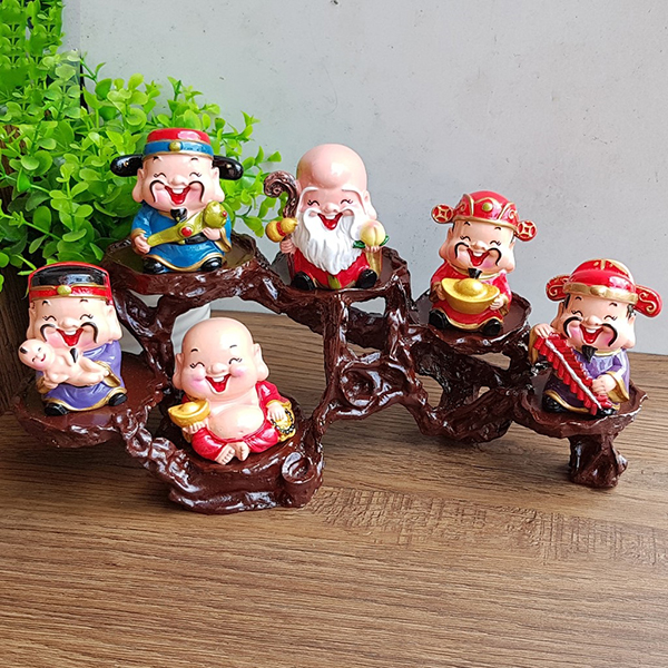 Bộ tượng Ngũ Phúc kèm đế ngang 6 ô