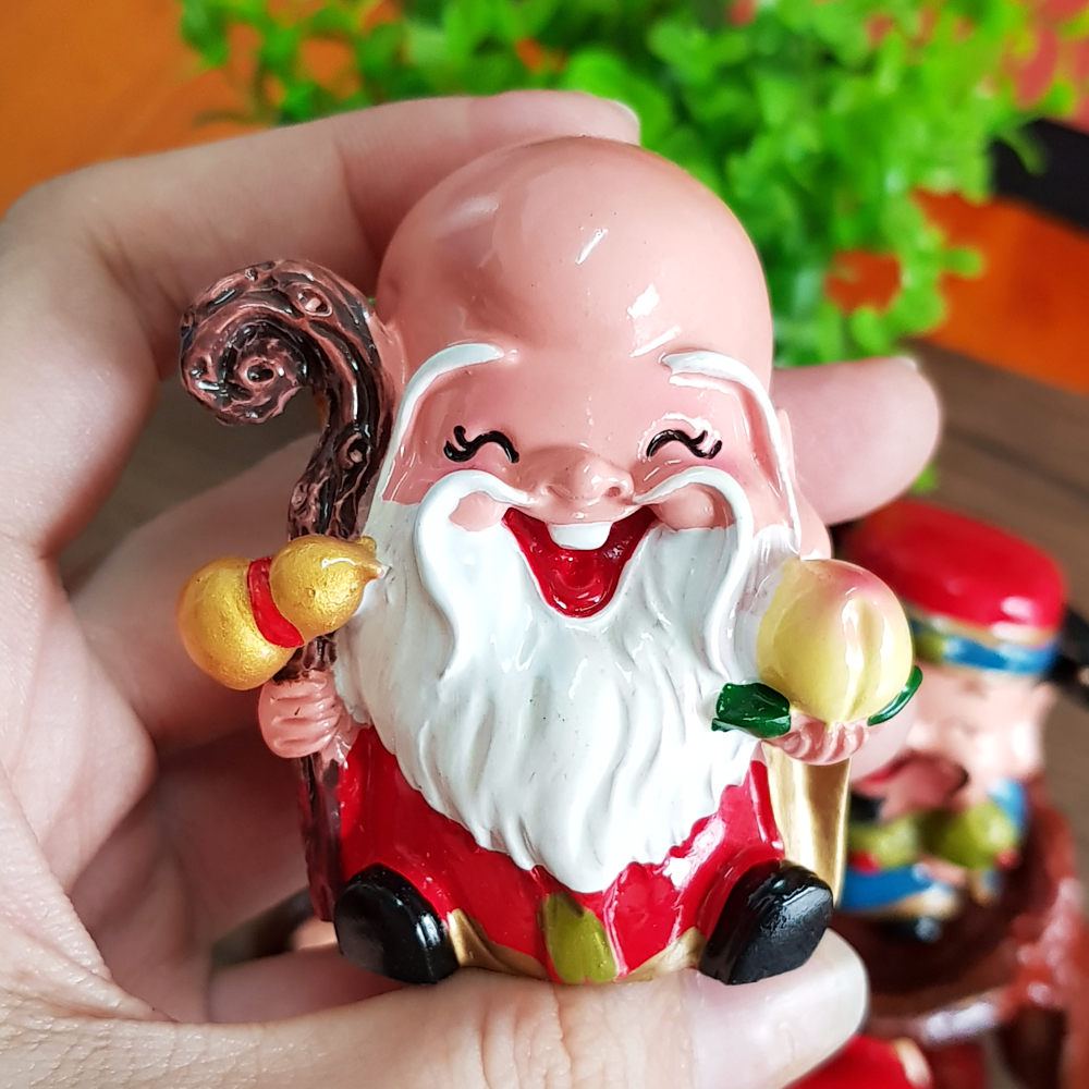 Bộ 08 tượng Ngũ Tài - Tam Đa 6cm kèm chân đế ngang 8 ô