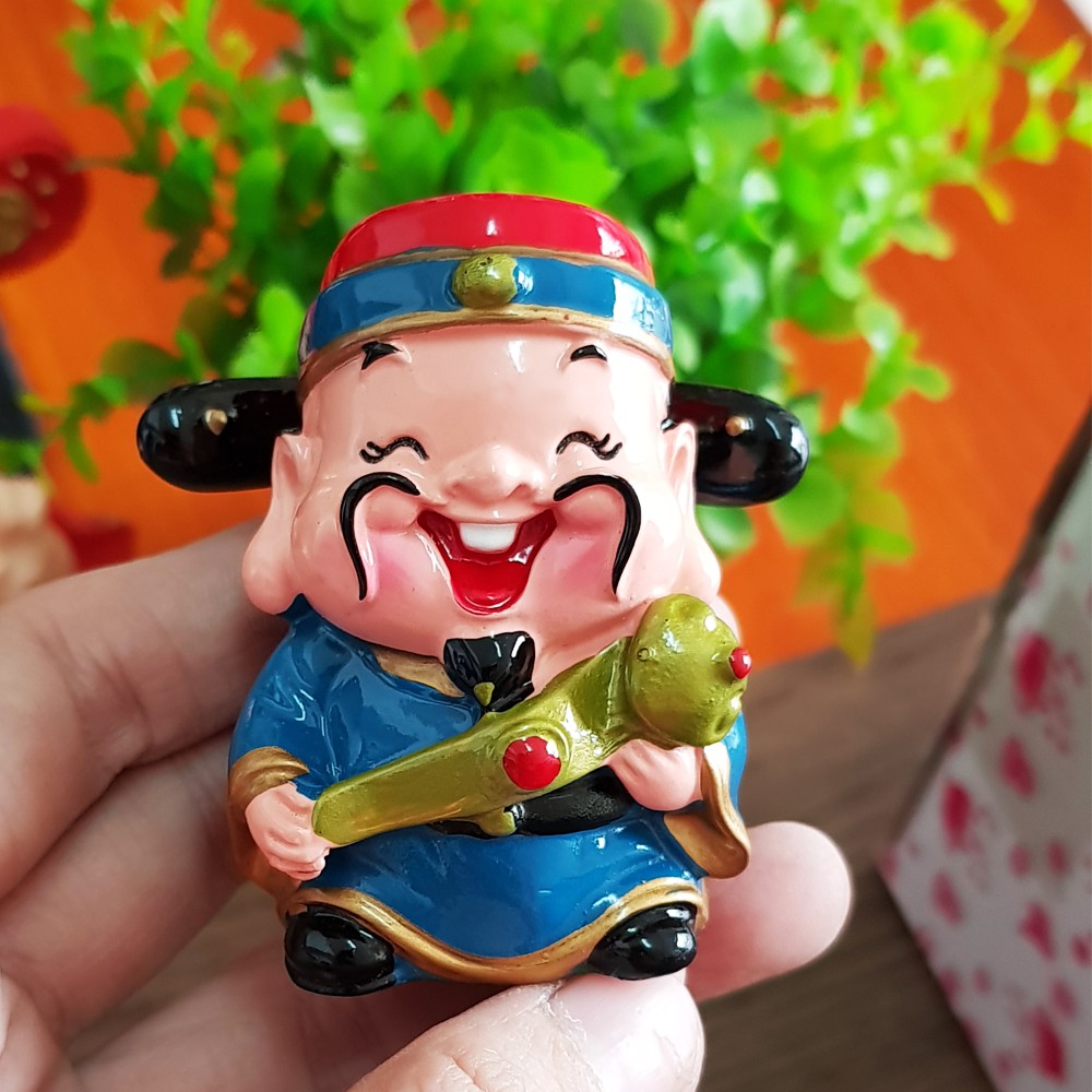 Bộ 05 tượng Ngũ Phúc Lâm Môn 6cm + Chum vàng + đế ngang 6 ô
