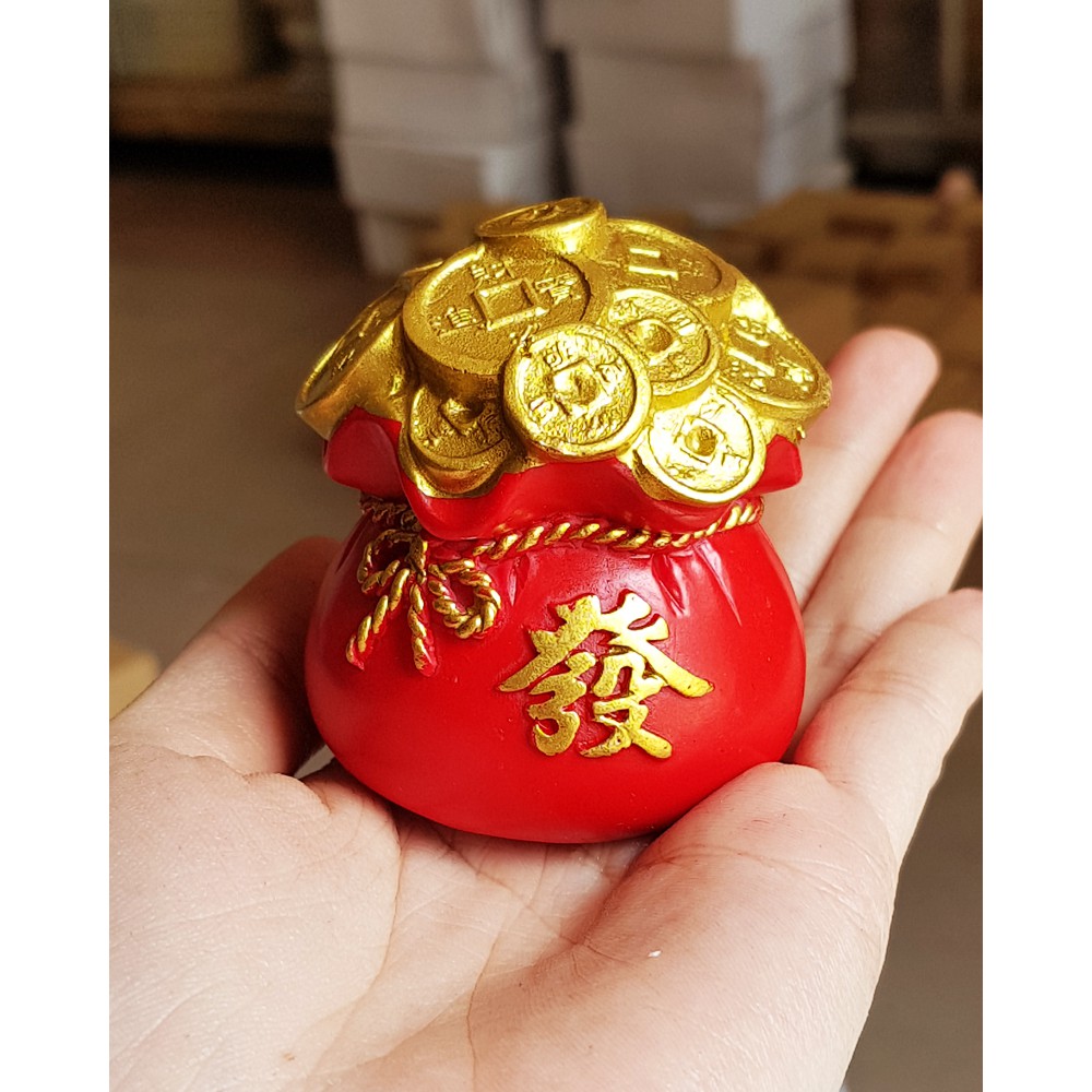 Bộ tượng Ngũ Phúc cao cấp kèm túi vàng đỏ chữ PHÁT và chân đế đứng 6 ô