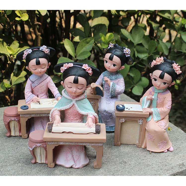 Bộ tượng 4 thiếu nữ cầm kỳ thi hoạ