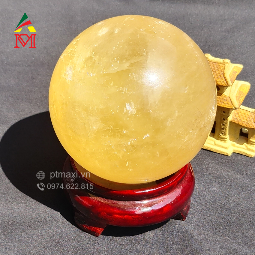 Quả Cầu Đá Thạch Anh Vàng Canxit 15Cm