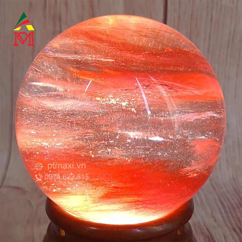 Quả Cầu Đá Obsidian Đỏ 8Cm