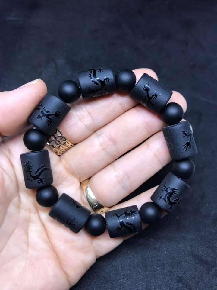 Vòng tay đốt trúc đá núi lửa đen - size XL