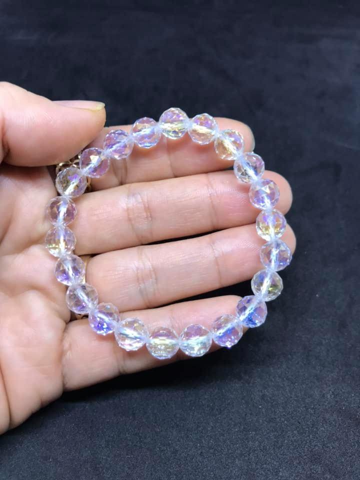 Vòng tay thạch anh trắng cắt giác 10MM
