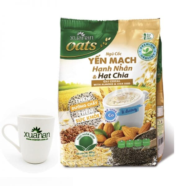 Ngũ cốc yến mạch hạnh nhân hạt chia 400g, tặng ly