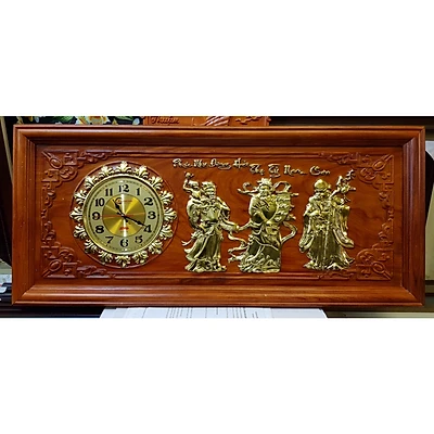 Tranh gỗ hương gắn đồng hồ-Tam đa