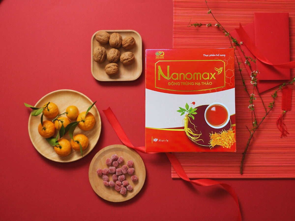 Trà hòa tan dạng cốm Nanomax  Đông trùng hạ thảo hỗ trợ đề kháng hộp 20 gói